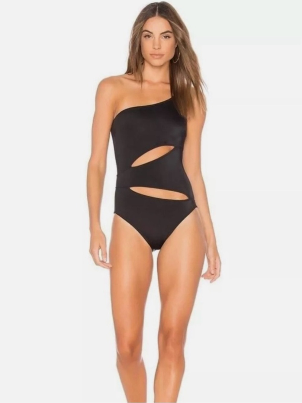Women's Solid & Striped Black One Piece Swimsuit S